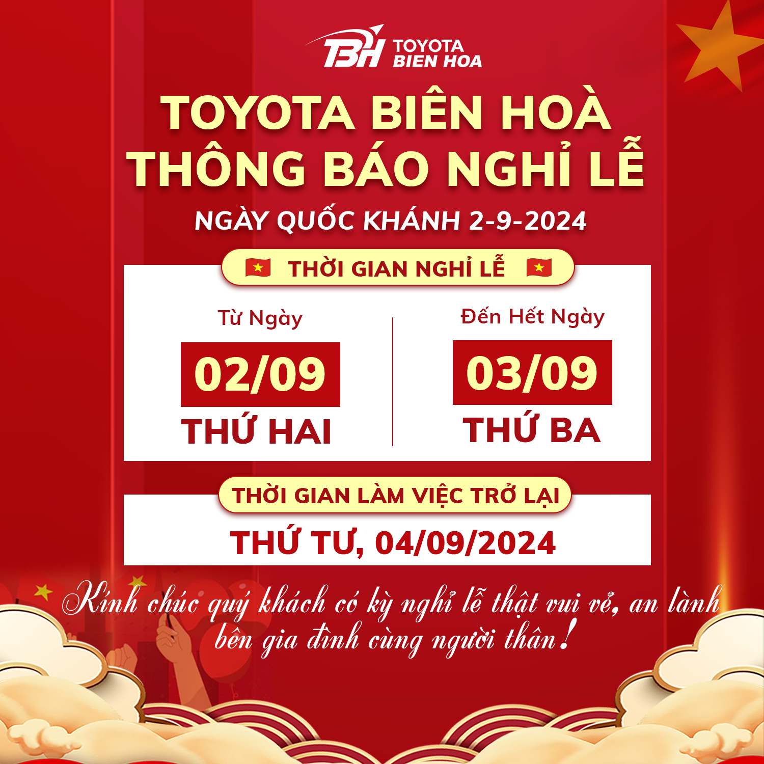 THÔNG BÁO NGHỈ LỄ 2/9